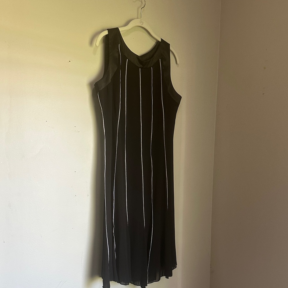 Elegant Black and White Striped Midi Dress